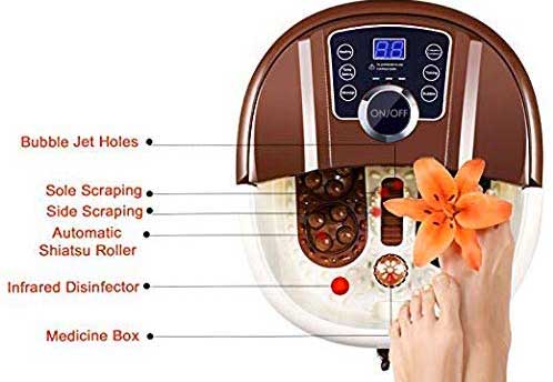 Acupressure Massage Foot Bath with Heat, Bubble, Shiatsu Rollers, Red Light Therapy
