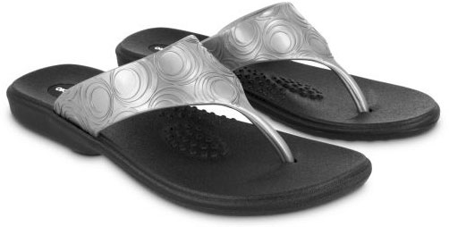Silver Okabashi Flip Flops, Waterproof, Machine Washable, Reflexology Design