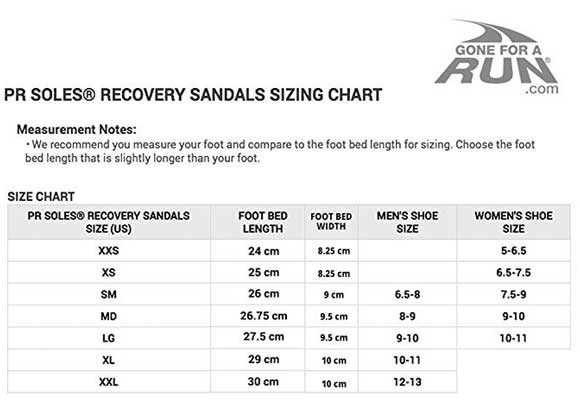 PR Soles Sandals Size Chart